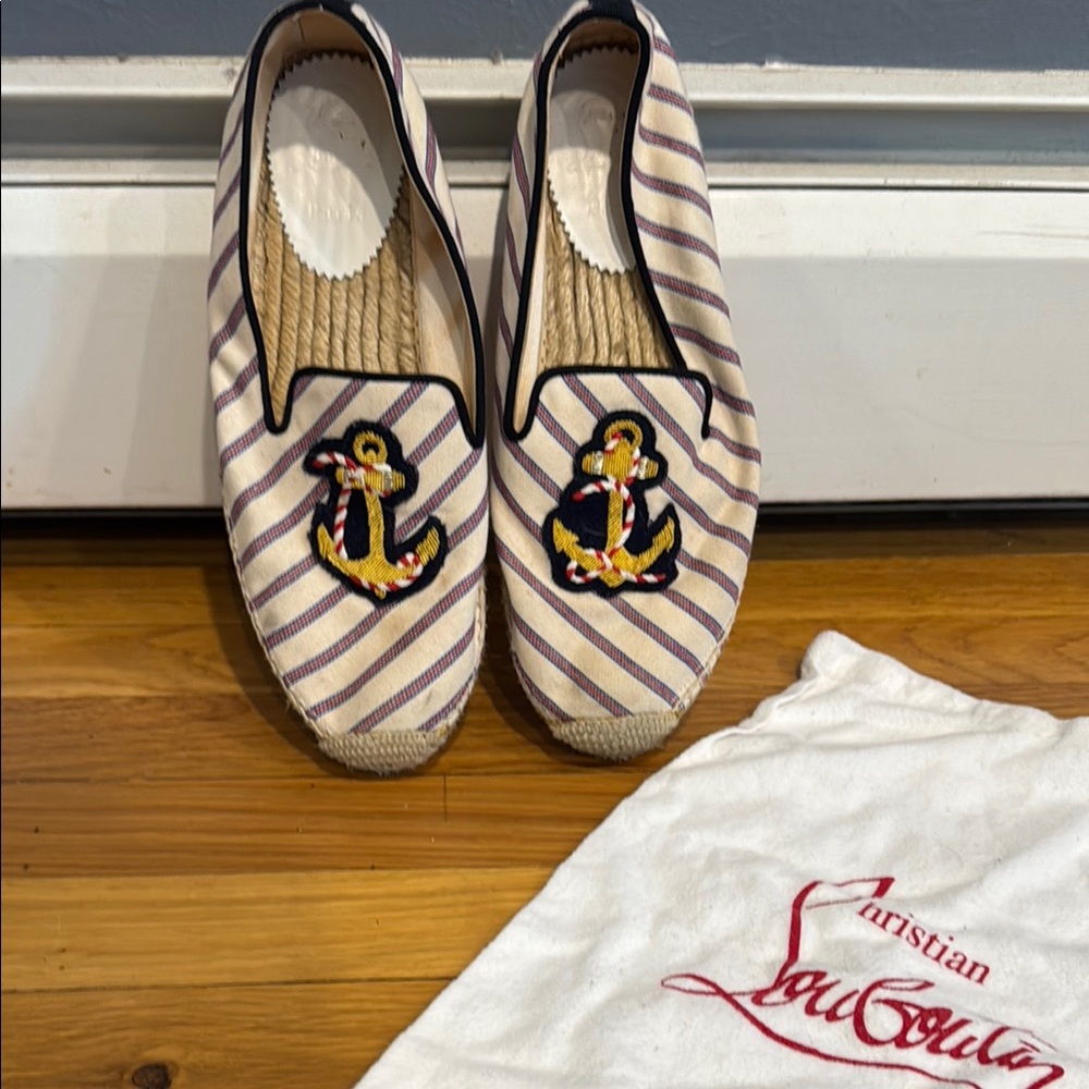 Christian Louboutin Striped Espadrilles with Anchor Embroidery